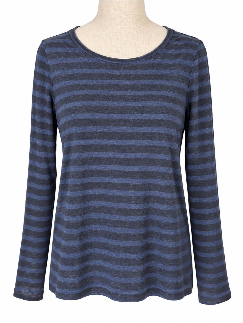 FRAME 100% Linen Navy Noir Stripe Long Sleeve Knit Top Size L Lightweight